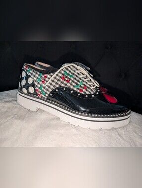 Betsey Johnson Shoes Abbott Oxfords Checkered Cherries Heart Cherry Women's 10 M